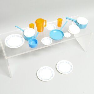 Sindy's Doll Dishes Blue Pans Kitchen PLates with Blue Border Orange Pitcher